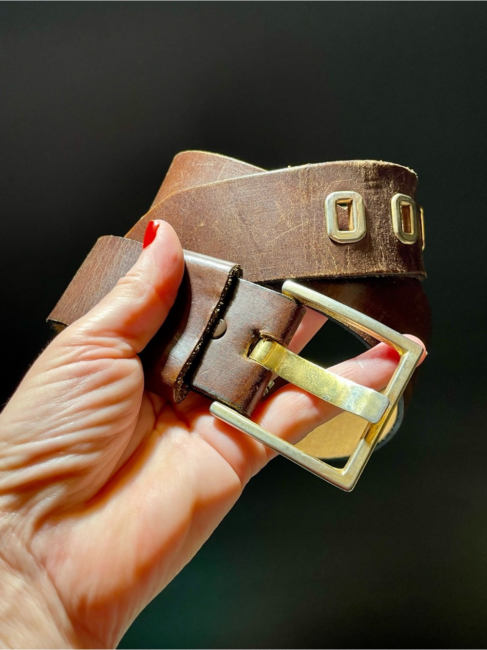 Classic Brown Leather Belt with Brass Buckle